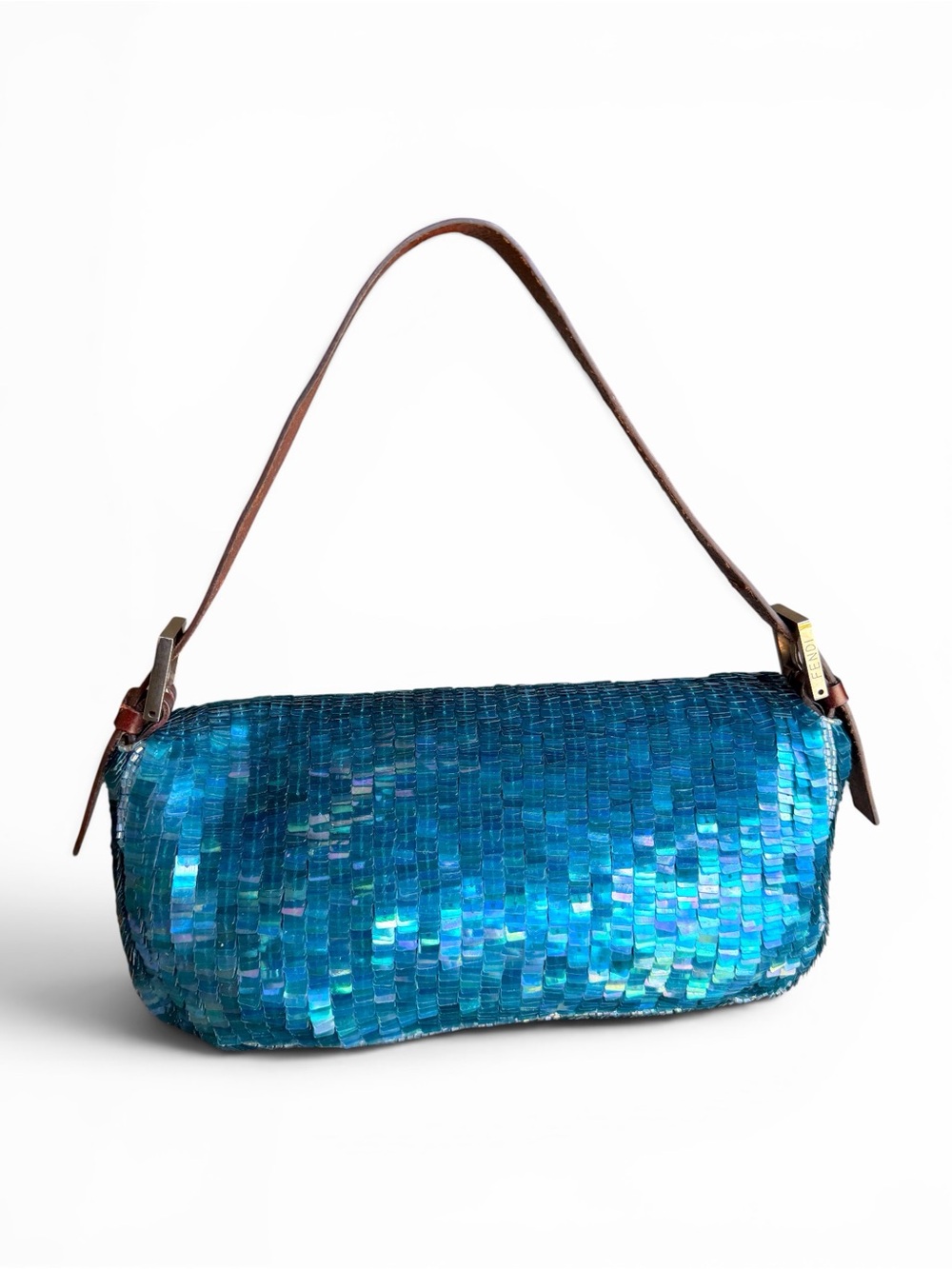 Rare Vintage Fendi Blue Iridescent Sequin Beaded Baguette - Picture 3 of 9